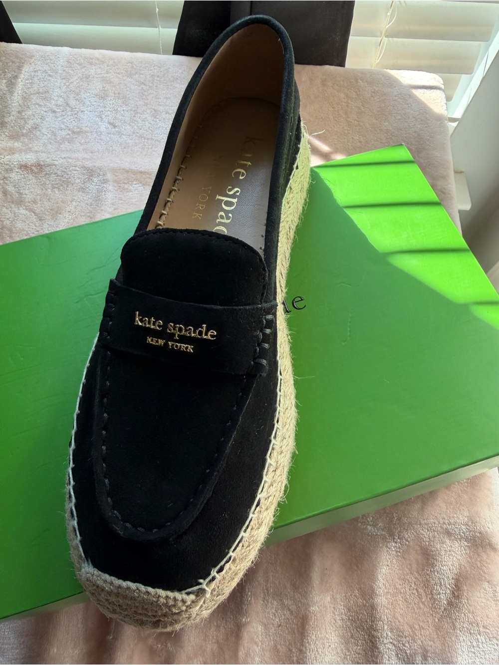 kate spade Black Suede Espadrille Slip-On Loafer